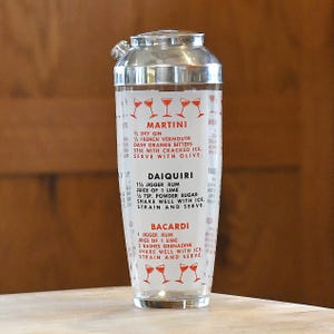 Retro MCM Glass Recipe Cocktail Shaker Barware