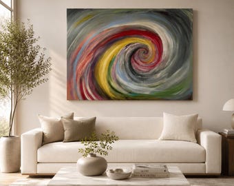 Large Abstract Painting, Original Colorful Canvas for Modern Living Room Wall Decor