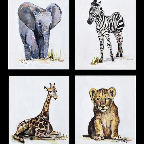 Animal Print, Safari Animal Print, Nursery Art, Lion Cub Art, Nursery Print Set, Zebra,  Baby Animal Print, Southwest Animal, Southwest Art main image 1