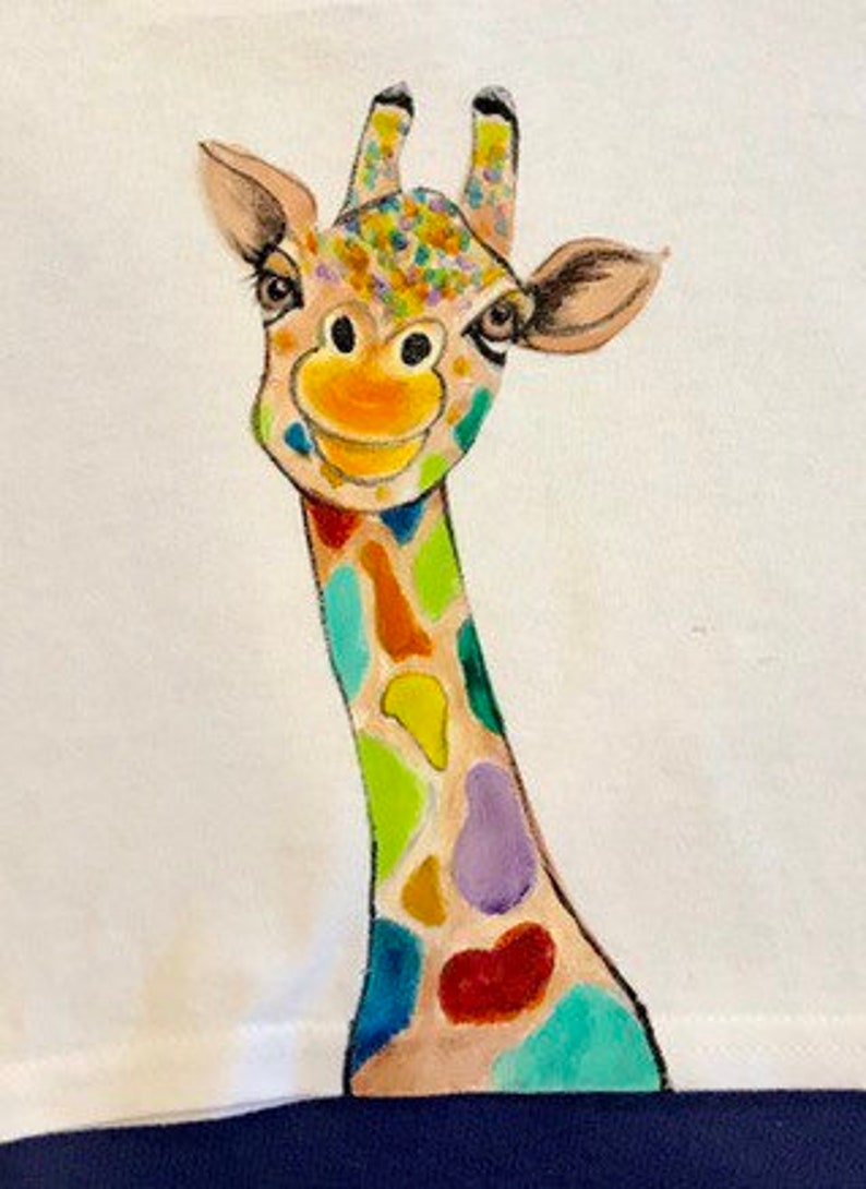 Hand-painted. Colorful giraffe T-shirt