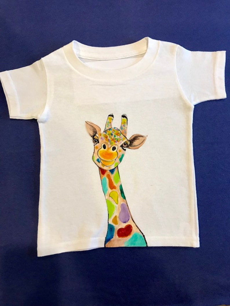 Hand-painted. Colorful giraffe T-shirt
