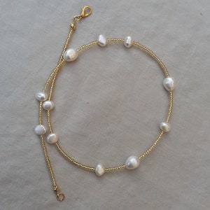 Freshwater pearl and gold beads necklace,  Beaded necklace, Real pearl and gold beads necklace, gold necklace layer