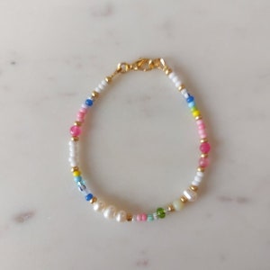 Beaded pearl bracelet, summer bracelet, colorful beaded pearl and beads bracelet, seed bead bracelet, boho jewellery, gift for her, BFF gift