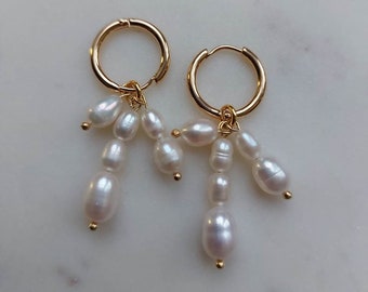 Gold plated hoop earrings, pearl hoops, freshwater pearl earring, gold hoop, pearl earring, gift for her, Christmas gift, BFF present