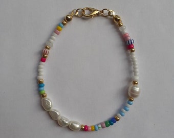 Pulsera de perlas y cuentas de agua dulce - Pulsera de perlas reales y cuentas pastel - Pulsera de cuentas mixtas - Pulsera de perlas de agua dulce con cuentas