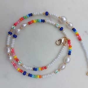 Summer necklace, pearl and seed bead necklace, colourful necklace, beaded necklace, gift for her