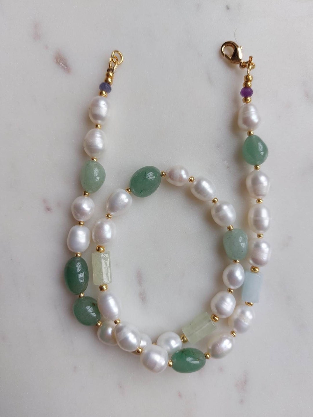 Freshwater Pearl and Gemstone Necklace, Aventurine and Pearl Necklace