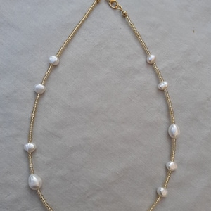 Freshwater Pearl and Gold Beads Necklace, Beaded Necklace, Real Pearl ...