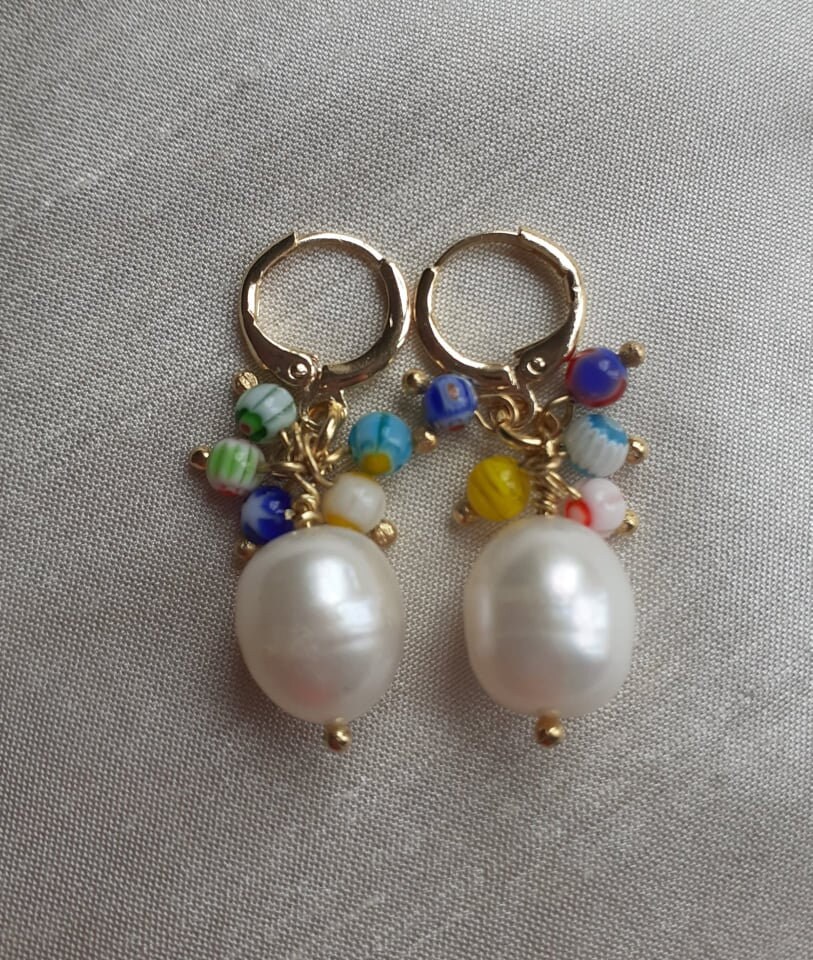 Beaded pearl earrings sale