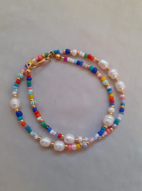 Colourful Beads And Pearl Necklace