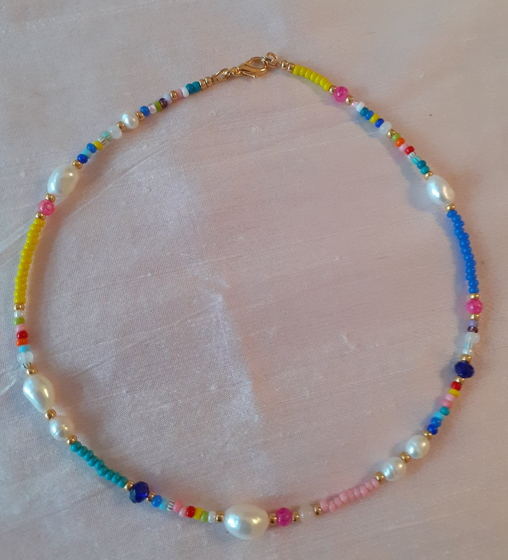 Beaded Necklace Miyuki Beads and Freshwater Pearls Pink Seed - Etsy UK