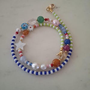 カラフルなシードビーズネックレス：パール、宝石、ハートチャーム