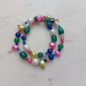 Collier de perles, collier de perles d&#39;eau douce colorées et de pierres précieuses, collier de perles mélangées, cadeau de Noël, collier coloré, collier de perles