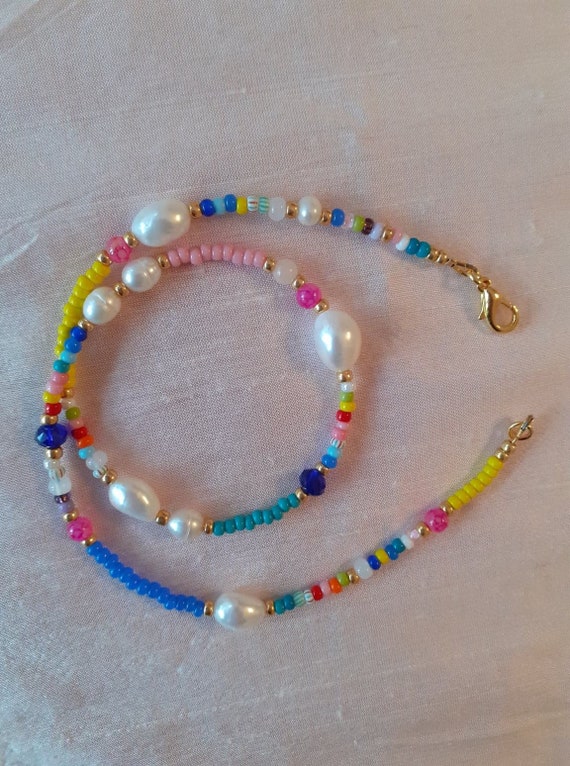 Beaded Necklace Miyuki Beads and Freshwater Pearls Pink Seed - Etsy UK