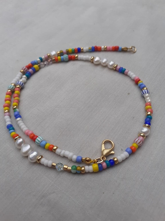 Colourful Beads And Pearl Necklace