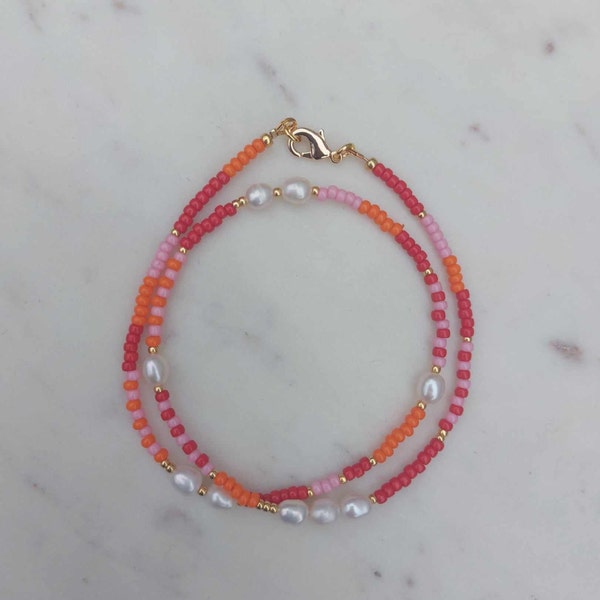 Orange - Thread Beads Handmade Necklace Set 08