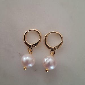 Freshwater Pearl Gold Plated Hoop Earrings: Handmade Dainty Jewelry