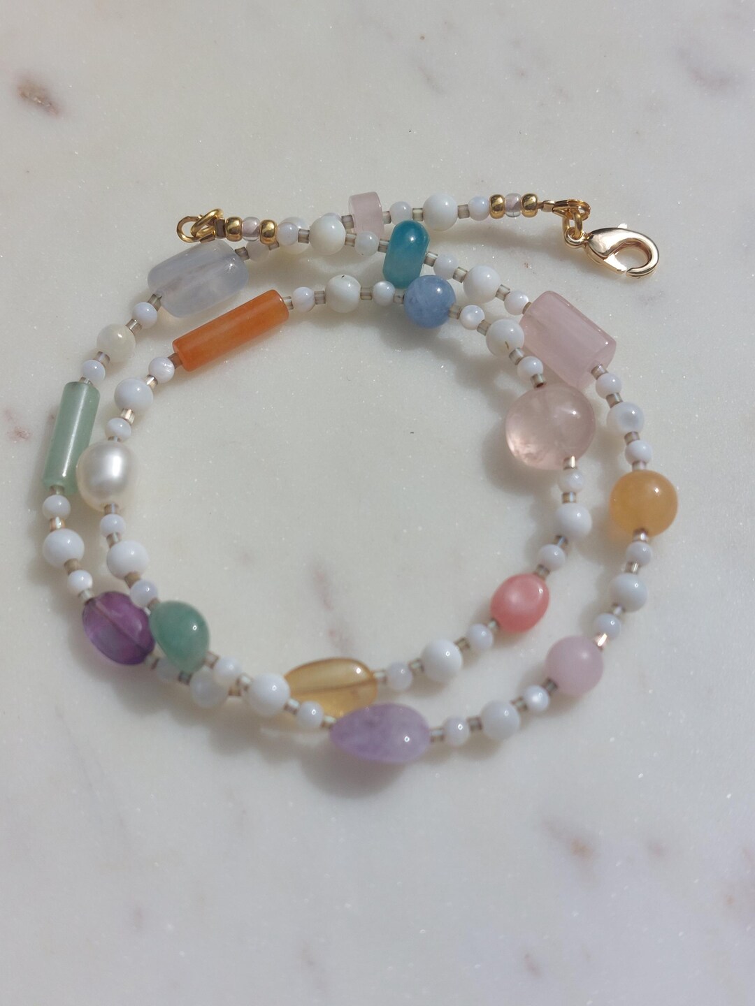Collier Créateur En Nacre, Bois Et Rocailles Multirang - Longueur 41-45 Cm - Occasion