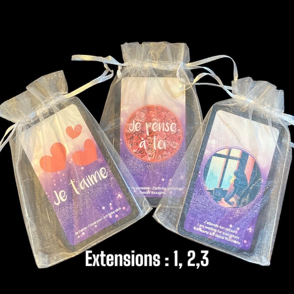 LOT DE 3 EXTENSIONS 1/2/3 pour l’Améthyste Love Oracle 39 cartes trilingue + notices