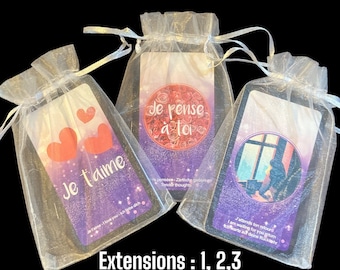 LOTE DE 3 EXTENSIONES 1/2/3 para el Oráculo del Amor Amatista 39 cartas trilingües + instrucciones