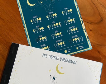 Booklet of 12 ABUNDANCE CHECKS to fill out for New Moon rituals, instructions for use provided + 2024 lunar calendar offered A5