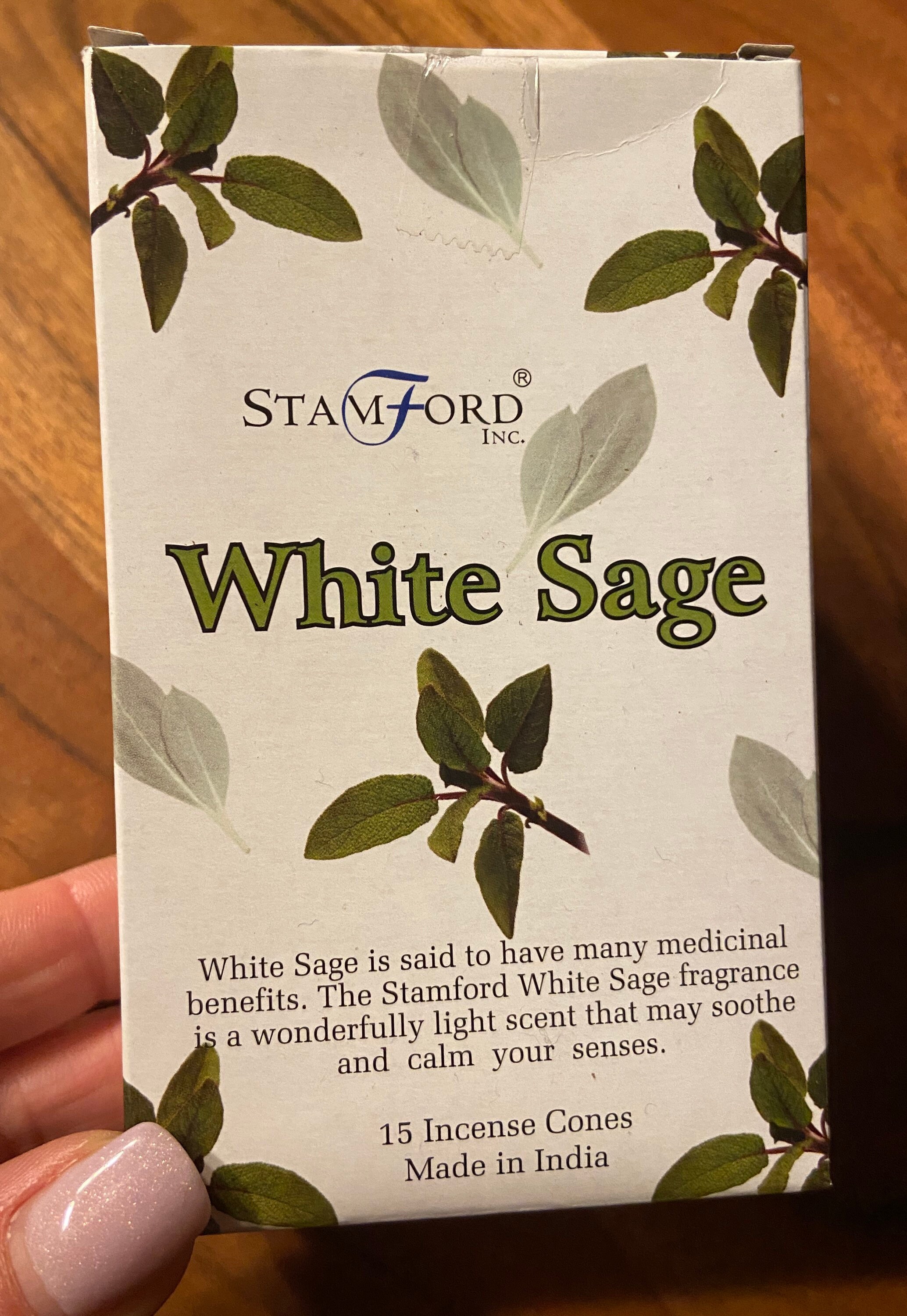 Sauge Blanche - 15 Cônes d'encens Fabriqué en Inde Marque Stamford
