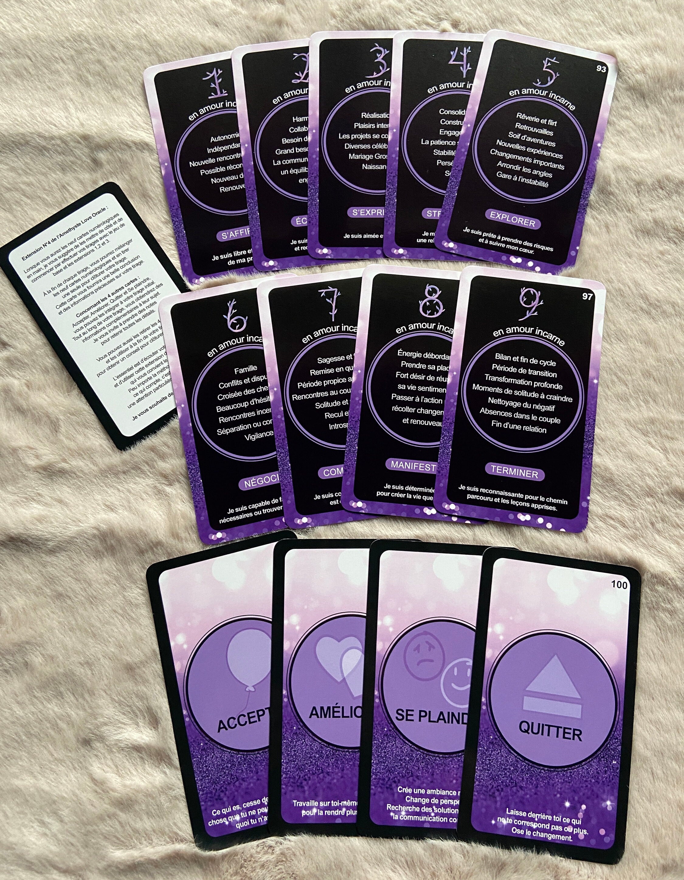 NEW Extension N4: 13 Cards for the Amethyst Love Oracle, From 89 to 101 in  French Instructions 