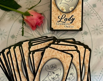 Jeu divinatoire LADY LENORMAND 36 cartes divinatoires pour débutants, mots-clés en français, élégant et sophistiqué + PDF à imprimer