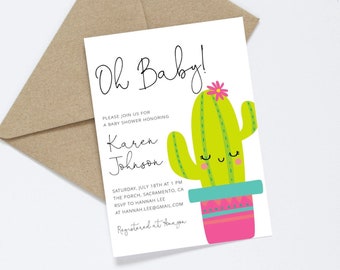 Editable Cacti Baby Shower Invitation, Fiesta Baby Shower, Oh Baby, Printable Template, Instant Download