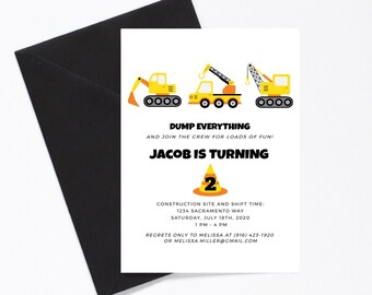 Editable Under Construction Kids Birthday Invitation Template, Kids Party Invitation, Instant Download