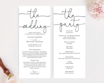 Editable Wedding Program Template, Modern Wedding Program, Printable Template, Instant Download