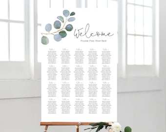 Editable Greenery Seating Chart, Includes 4 Table Sizes, Wedding Decor, Wedding Signs, Instant Download