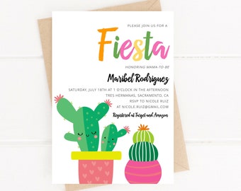 Editable Fiesta Baby Shower Invitation, Cacti Baby Shower, Printable Template, Instant Download