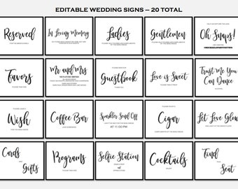 BUNDLE DEAL! 20 Editable Wedding Signs - Includes 2 Sizes 5x7 and 8x10 - Calligraphy Font #WBMB