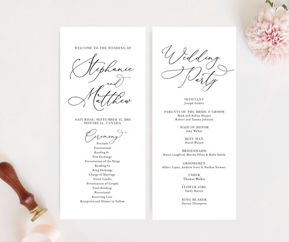 Editable Wedding Program Template Modern Wedding Program Etsy