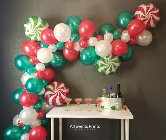 Christmas Is Coming! Peppermint DIY Balloon Garland Kit (5' - 15'),  Includes Pump & Wall Hooks