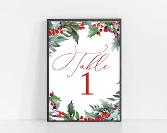 Editable Holiday Table Number Template, Includes 2 Sizes (5x7 & 4x6), Holiday Party Decor, Printable Template, Instant Download