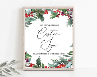 Editable Holiday Custom Signs, Includes 4 Sizes, Christmas Wedding Signs, Holiday Party Signs, Wedding Decor, Instant Download