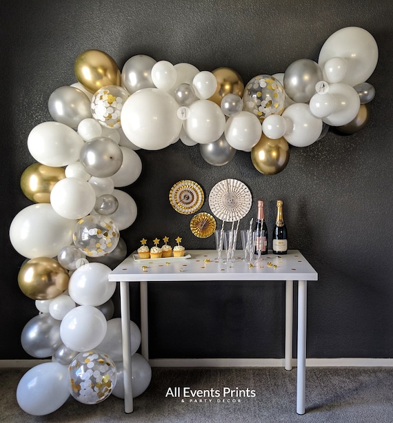 Silver Gold and White Balloon Garland DIY Kit 5 to 25