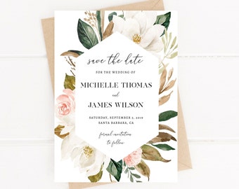 Editable Floral Save The Date Invitation Template, Wedding Invitation, Instant Download WA1