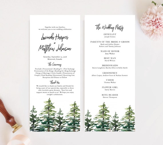 Editable Forest Wedding Program Template Winter Wedding Etsy