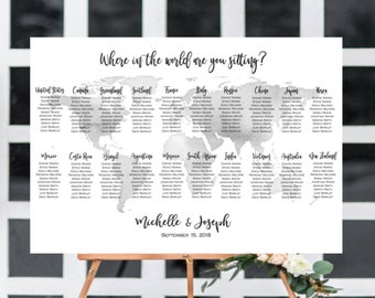 Editable World Map Seating Chart, Includes 5 Table Sizes, Up to 240 Guests, Destination Wedding, World Traveler, Instant Download