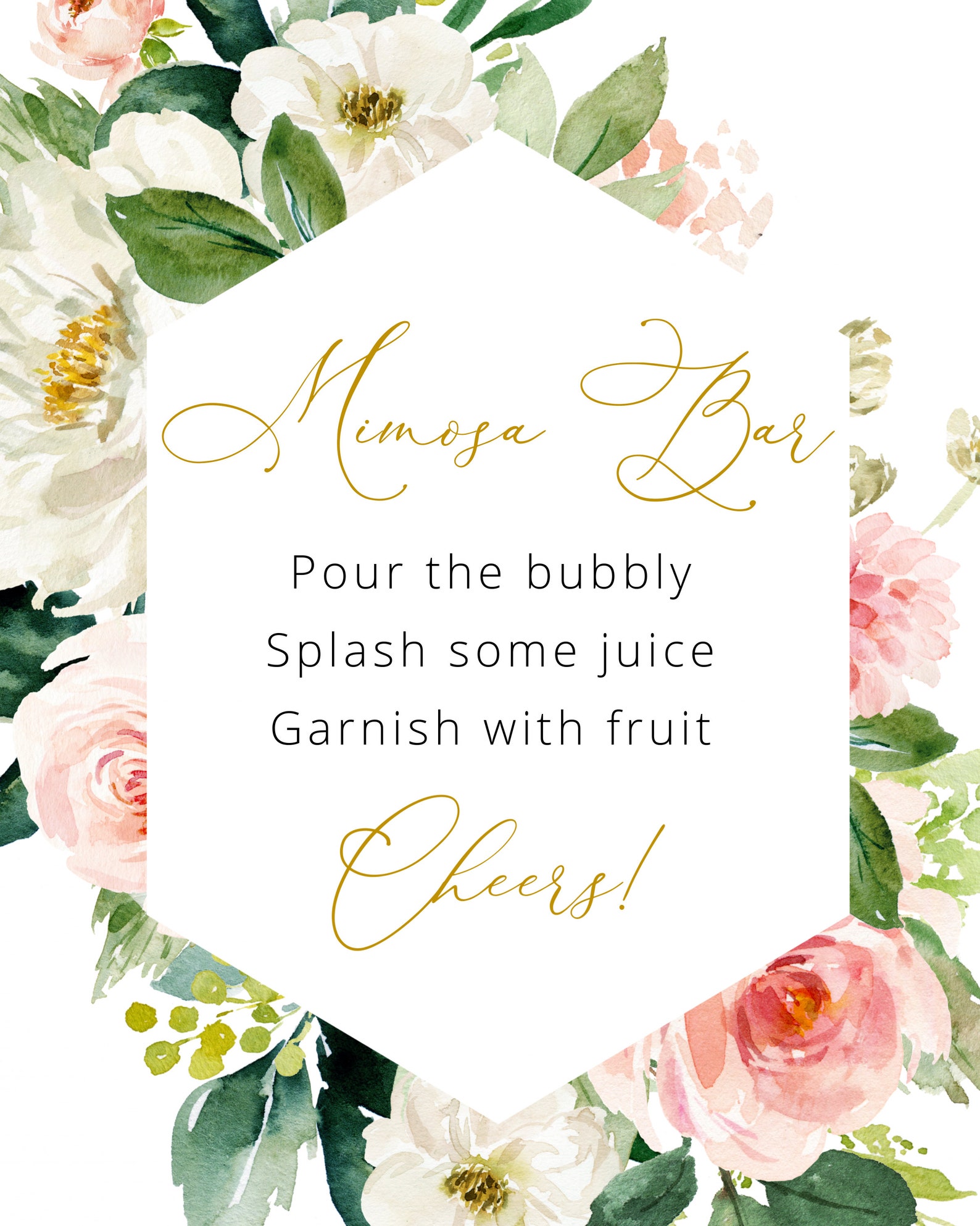 Editable Pink and White Floral Mimosa Bar Template Printable | Etsy