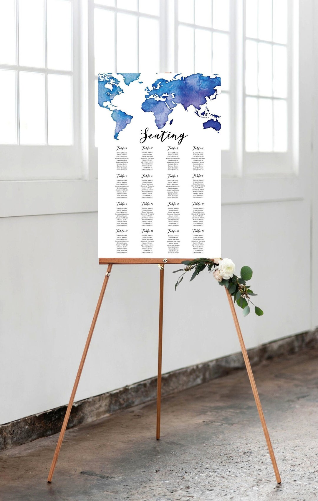 Editable World Map Seating Chart, Includes 4 Table Sizes, Wedding Decor