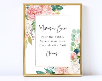 Editable Pink and White Floral Mimosa Bar Template, Printable Template, Instant Download