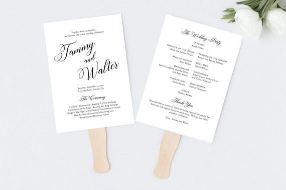 Editable Wedding Program Fan Template Black And White Wedding Etsy