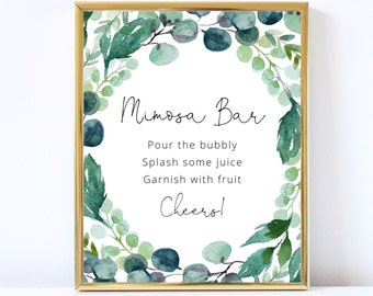 Editable Greenery Mimosa Bar Template, Printable Template, Instant Download