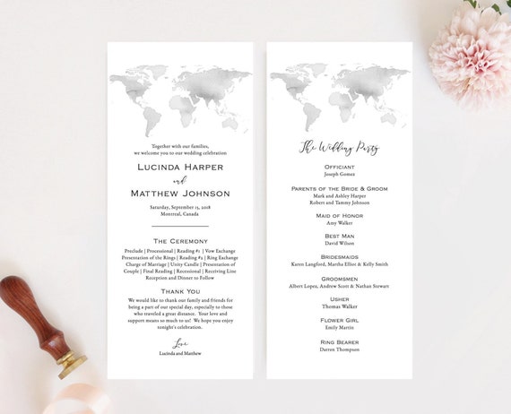 Editable Wedding Program Template Destination Wedding Wedding Etsy