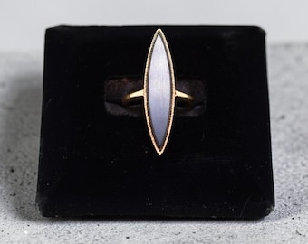 Vintage Onyx Navette Ring in 14K Yellow Gold - Mid-Century CPJ-RE 040726