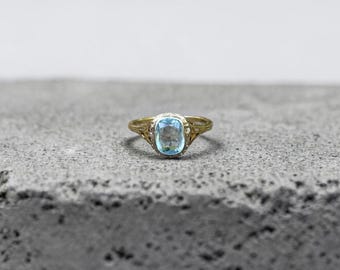 Vintage 14K Gold Oval Gemstone Ring | Two-Tone Bezel Set March Birthstone Jewelry